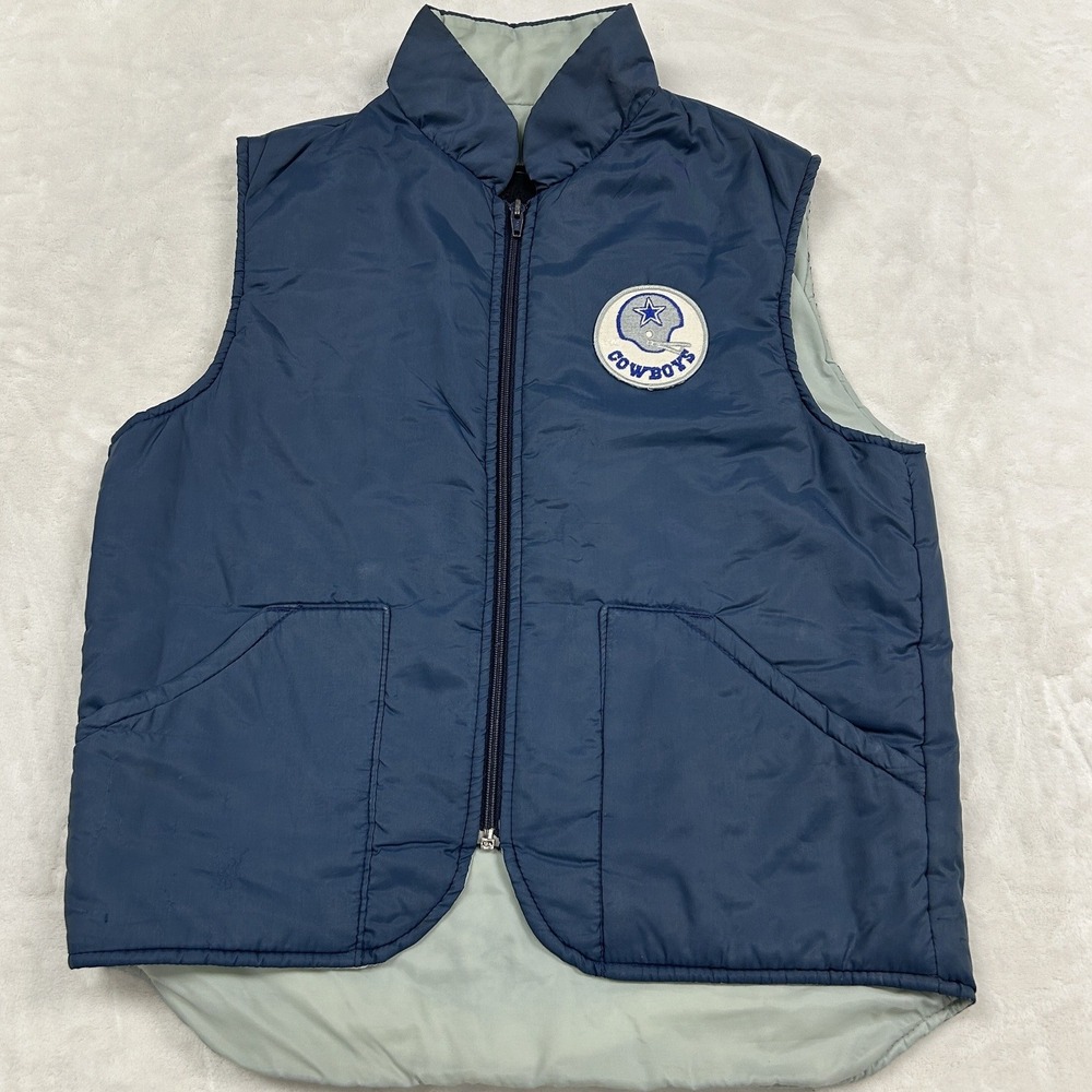 NFL Dallas Cowboys Puffer Vest Mens S Navy Blue Vintage Full Zip Insulated